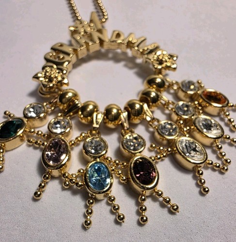 Vint #1 Grandma Charm Holder Pendant Necklace Gold Tone 7 Children Multi Colors - Bild 6 von 13