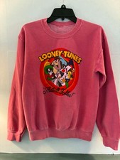 Looney Tunes That's All Folks Sweatshirt Womens Pink Oversized Graphic Crewneck