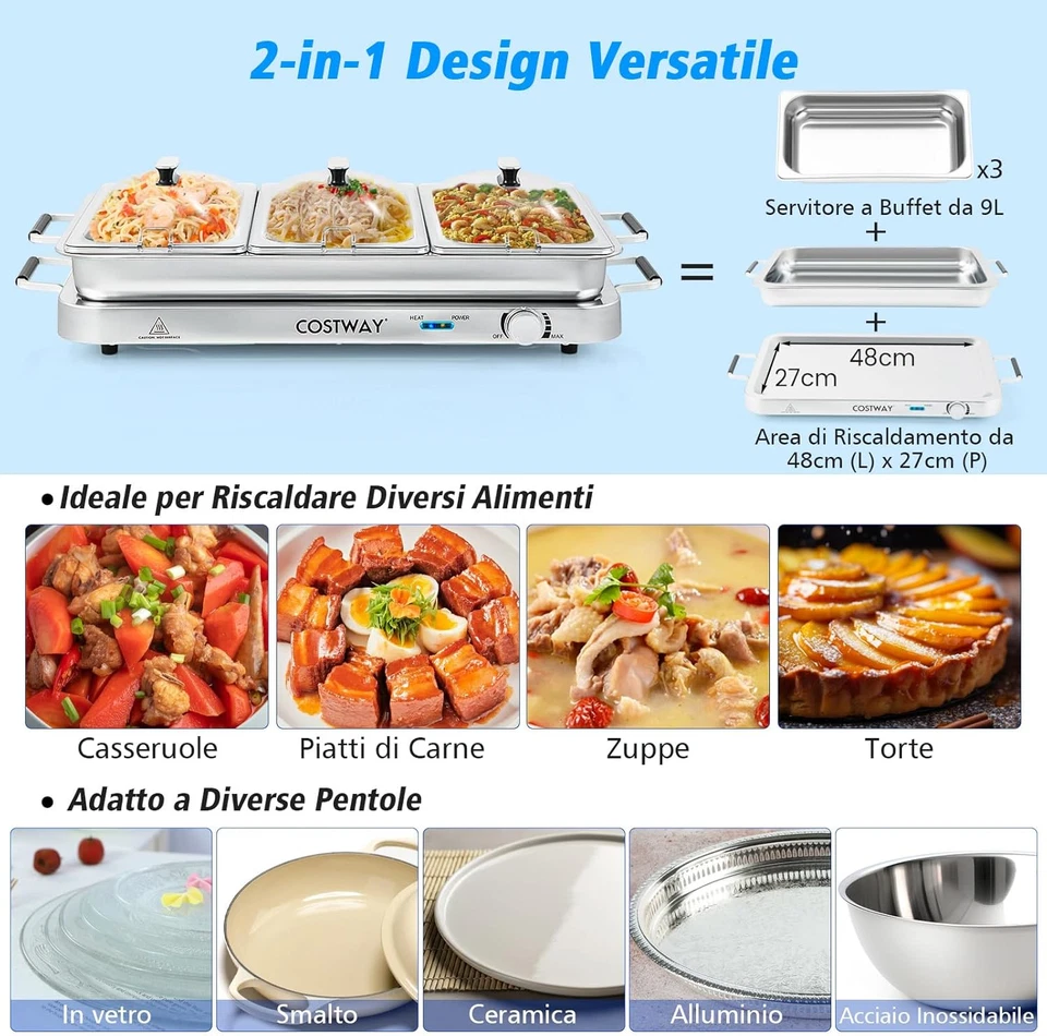 Scaldavivande Elettrico 9L 450W, Vassoio Riscaldante Elettrico, Temperatura Rego - Immagine 2 di 4