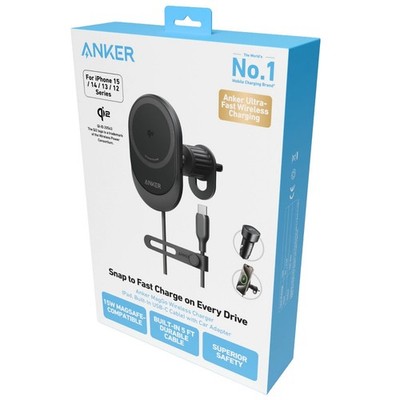Anker Qi 2.0 MagGo Wireless Car Charger USB-C 15W MagSafe Compatible iPhone