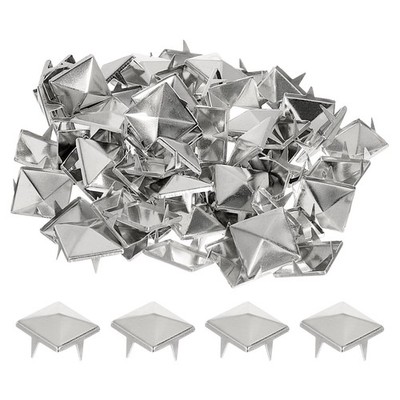 80 Stück quadratische Pyramidennieten, 15 mm Vierbacken-Nieten (Silber)