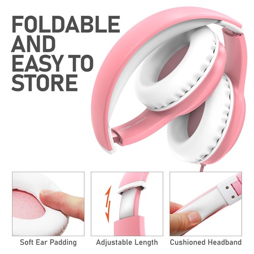 Kids Wired Earphones Over Ear Foldable Stereo Headphone With Built-In Microphone - Picture 28 of 30