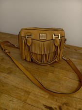 light brown BIBA shoulder bag/handbag with stylish tassels & shiny golden chains