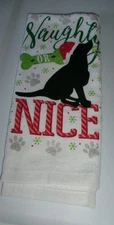 FULL UNCUT CHRISTMAS NAUGHTY OR NICE DOG Print Cotton Kitchen Towel