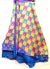 Incredible-art Vintage Silk Sari Magic Wrap Skirt Reversible Double Layer skirt,