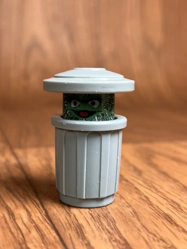 Vintage Fisher Price Little People Oscar the Grouch Trash Can Sesame Street 2"
