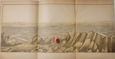 1855 Santiago Chile foldout + view Santa Lucia US Naval Astronomical Expedition