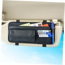 Sun Visor Organizer with Sunglass Holder for Car - Faux Leather Glasses