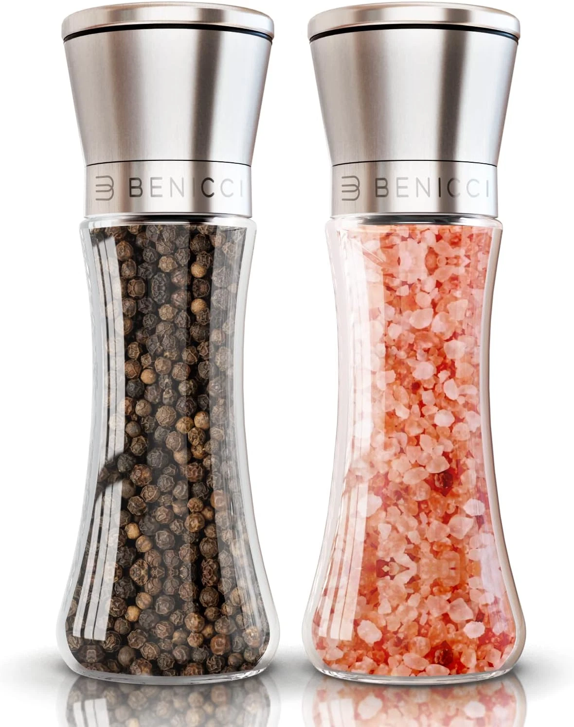Premium Salt and Pepper Grinder Set of 2 - Two Refillable Stainless Steel Sea Sa