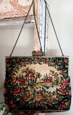 ANTIQUE FRENCH TAPESTRY GOBELIN MICRO PETIT POINT HAND BAG PURSE Made In France