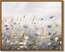 Vintage Floral Wall Art Blue White Flower Canvas Art Prints Wildflower Pictures