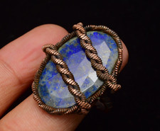 Lapis Lazuli Gemstone Copper Wire Wrapped Handmade Jewelry Ring Size 10