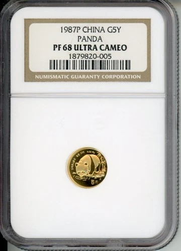 1987-P 5Y 5 YUAN G5Y PROOF GOLD PANDA 1/20 Oz. NGC PR68 PF68 CHINA Older Holder