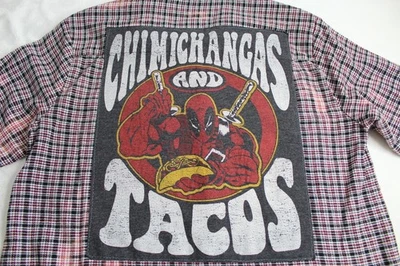 RARE Mens L Large Haband Casual Joe Button Up Deadpool Shirt Tacos Chimichangas - Image 1 of 4