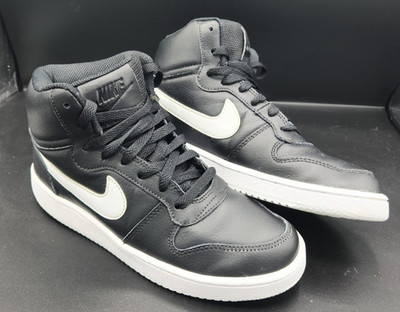 NIKE Ebernon Mid Leather Upper Sneakers AQ1773-002 Black White Boys Size 6.5