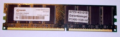 1 GB DDR-RAM 184-pin PC-3200U non-ECC 'Qimonda HYS64D128320HU-5-B'