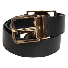 DOLCE & GABBANA Belt Black Leather Gold Silver Coin Buckle 90cm / 36in 1350usd
