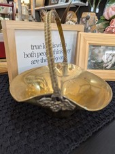 Vintage Brass Basket with Handle  Made in India with Grape Detail  Decorative