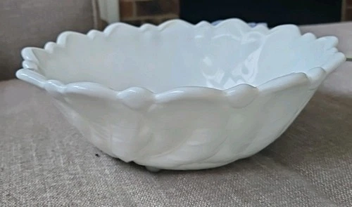 Milk Glass White Scalloped Edge Decorative Bowl