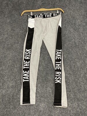 Alex Leggings Womens Small Take The Risk Gray Yoga Pants Gym Stretch N277