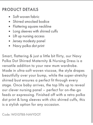 Seraphine Navy Polka Dot Shirred Maternity & Nursing Dress Size 14 - Picture 6 of 14