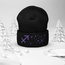 Sagittarius in the Stars Knit Cuffed Beanie Cozy Winter Hat Black