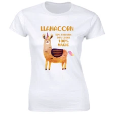 Llamacorn 50% Unicorn 50% Llama 100% Magic Funny Animal Tee Women T-Shirt