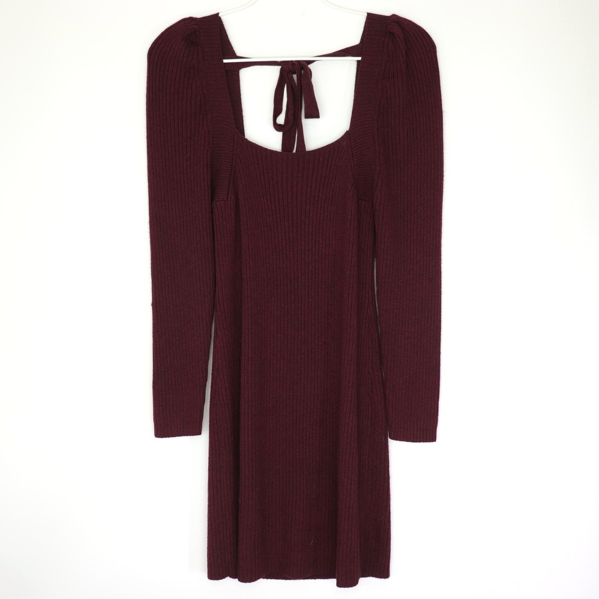 knee length dresses for ladies Tie Back Square Neck Long Sleeve Sweater Dress – 2PMStyle main image 0