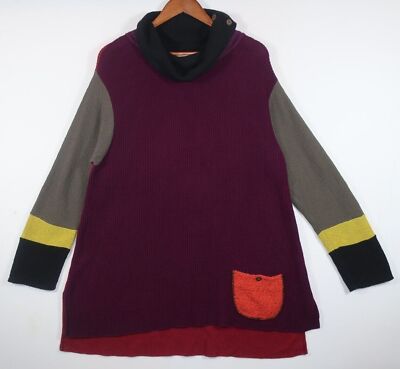 Margaret Winters Turtleneck Sweater Waffle Knit Colorblock Maroon