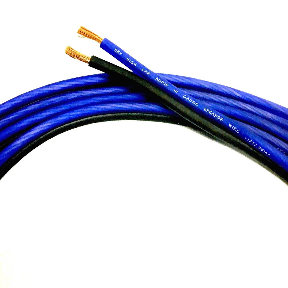 25 ft TRUE 10 Ga OFC AWG BLUE/BK Sky High Car Audio Speaker Wire Home Audio