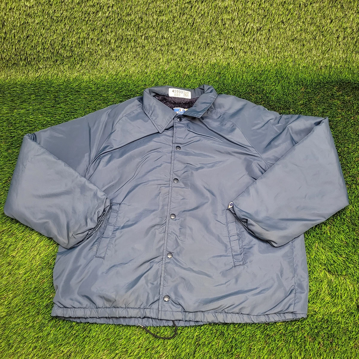 Vintage 80s Champion Coach Jacket Large Faux Fur Lined Navy-Blue Raglan USA Made