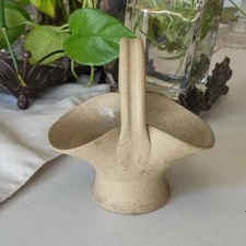 Small planter Clay Art pottery 5" Signed Small Basket hand made VTG beige decor