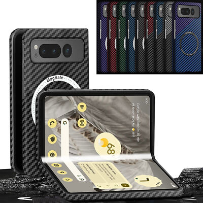 For Google Pixel Fold Case Slim Fit Carbon Fiber Texture Mag Safe Magnetic Cover