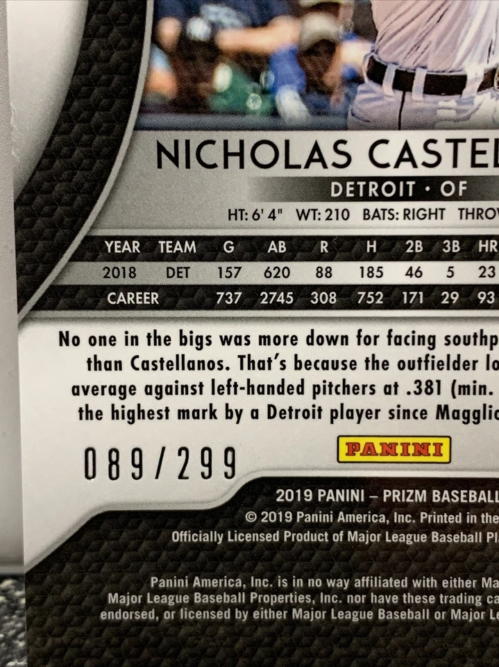 2019 Prizm NICHOLAS CASTELLANOS Red Mojo /299-Detroit - Image 3 of 3