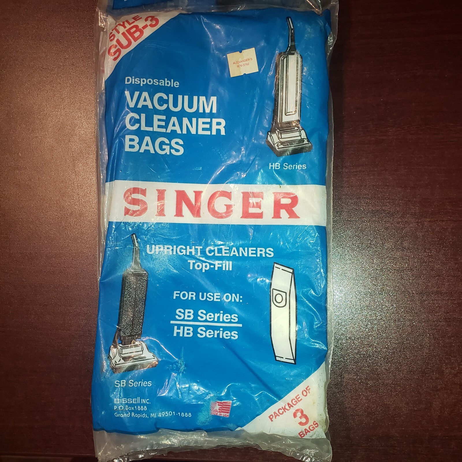Style SUB3 Singer Vacuum Cleaner Bags for SB/HB Series Upright Top