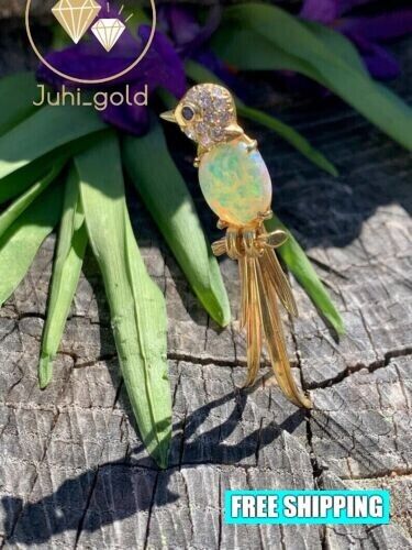 Elegant Wedding Bird Brooch Pin 3CT Simulated Fire Opal 14K Yellow Gold Plated - Afbeelding 1 van 7