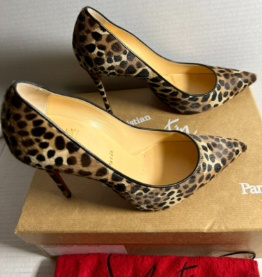 Christian Louboutin Kate 100 Fur Calf Pony Leopard Pumps Heels
