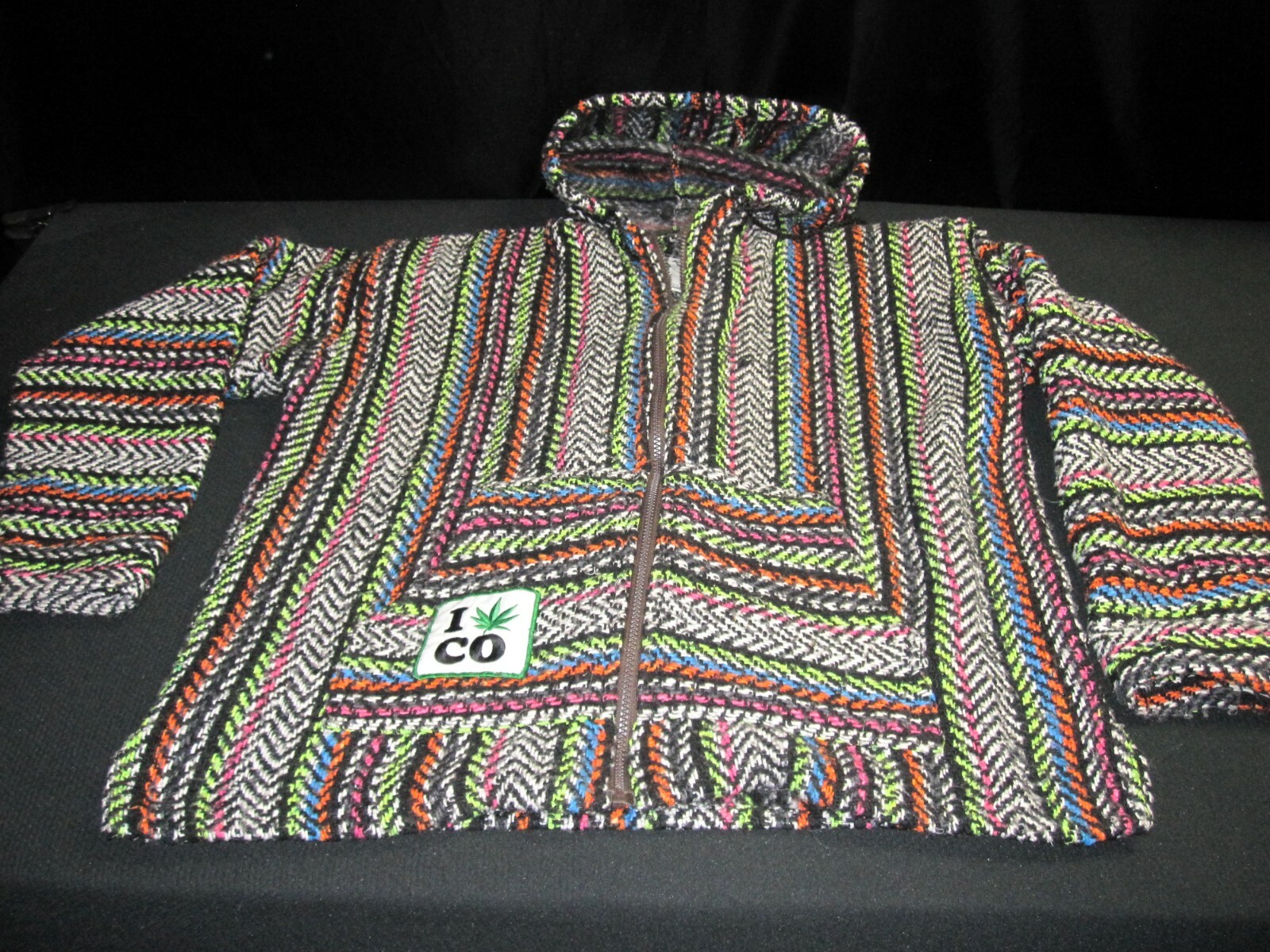 Baja Joe Black Bright neon multi Boho Pullover Hoodie… Gem