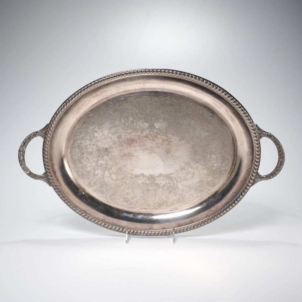 Wm Rogers Large Oval Silverplate Handled Tea Serving Tray 13