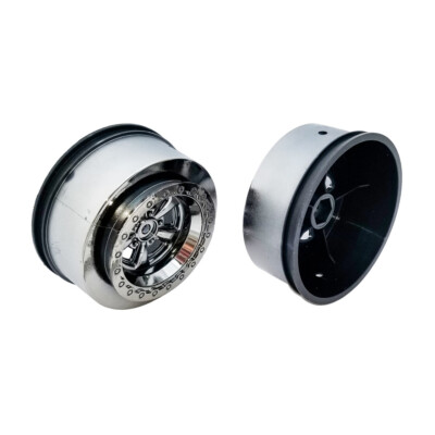 Team Associated Drag Rear Wheels, 2.2 in / 3.0 in, 12 mm Hex, black chrome / AE7