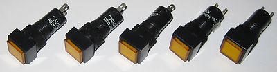 5 X Panel Mount Square LED Indicator - Amber - Plastic Case - 3 to 12 VDC - 10mm