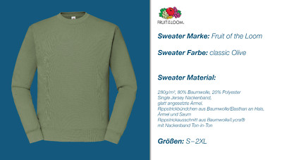 Fruit of the Loom FOL Set-In Sweatshirt Sweater Unisex Pullover Pulli S bis 5XL.