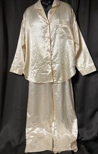 Vintage Gold Label Victoria's Secret Ivory Pajama Set Sz. Large Satin Floral