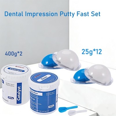 NEW Dental Putty Fast/Regular Set PVS VPS Impression Material Mint 12x25g 400gx2