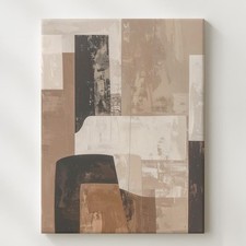 Mid-Century Abstract Canvasstructured Geometric Wall Art In Earthy Tones