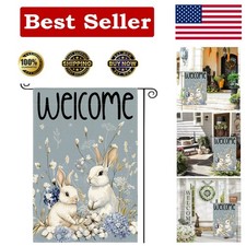 Easter Bunny Garden Flag 12x18 Inch Double Sided Outside, Blue Welcome Floral...