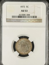 1872  NGC AU-53 Shield Nickel