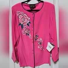 Bob Mackie 100 Silk Wearable Art Button Down Blouse Size Large NWT