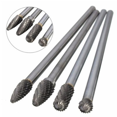 4 X Rotary Burr 1/4 Inch 6mm Shank 150mm Long Carbide Cutter CNC Engraving Bit
