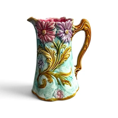 Pichet Barbotine Onnaing France N°790 Décor Marguerites Faïence Vers 1900 19 cm - Photo 1/4